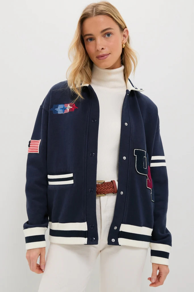 Navy Albright Fleece Varsity Jacket | Tuckernuck (US)
