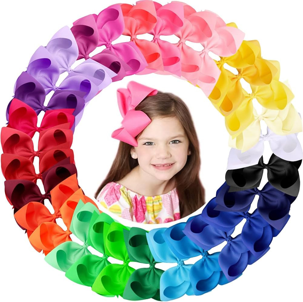 Oaoleer 30 Colors 6 Inch Hair Bows Clips Grosgrain Ribbon Bows Hair Alligator Clips Hair Barrette... | Amazon (US)