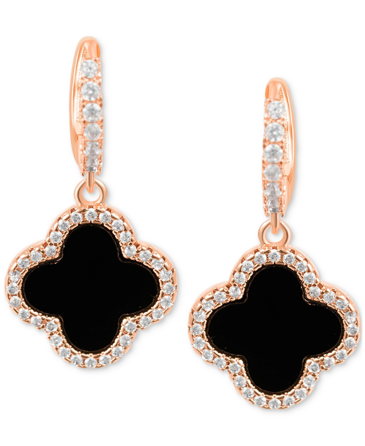 Adornia Gold Crystal Halo Colored Clover Dangle Huggie Earrings - Rose Gold/Black | Macy's