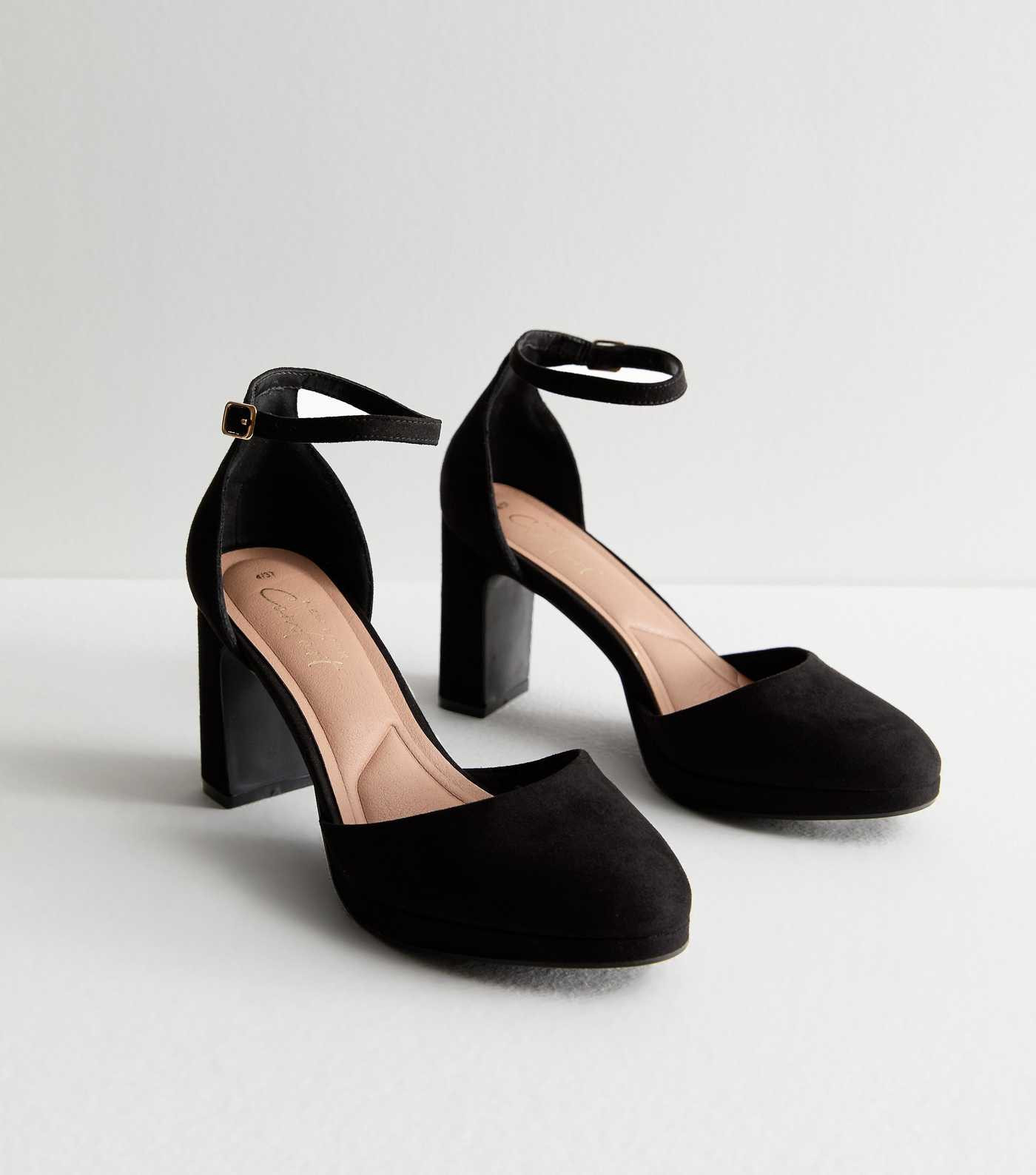 Black Suedette Platform Block Heel Court Shoes | New Look | New Look (UK)
