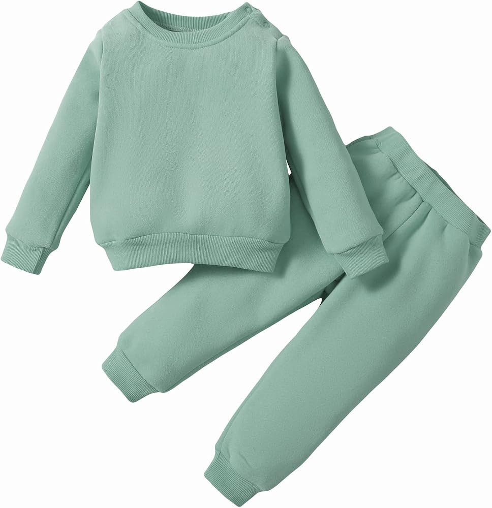 SOBOWO Toddler Baby Boy Girl Clothes Winter Solid Color Long Sleeve Pullover Sweatshirt Pants 2Pc... | Amazon (US)