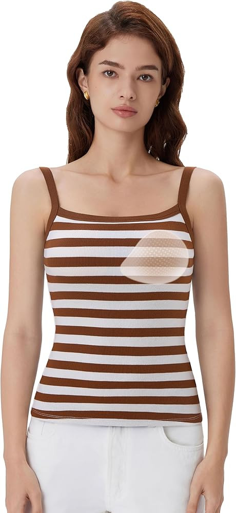 SUUKSESS Women Cotton Rib Padded Tank Tops Sleeveless Spaghetti Strap Square Neck Tops Summer Cam... | Amazon (US)