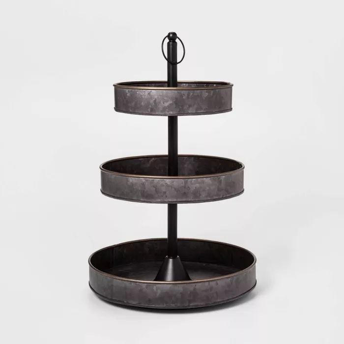 3 Tier Serving Tray with Brass Border Black - Threshold&#8482; | Target
