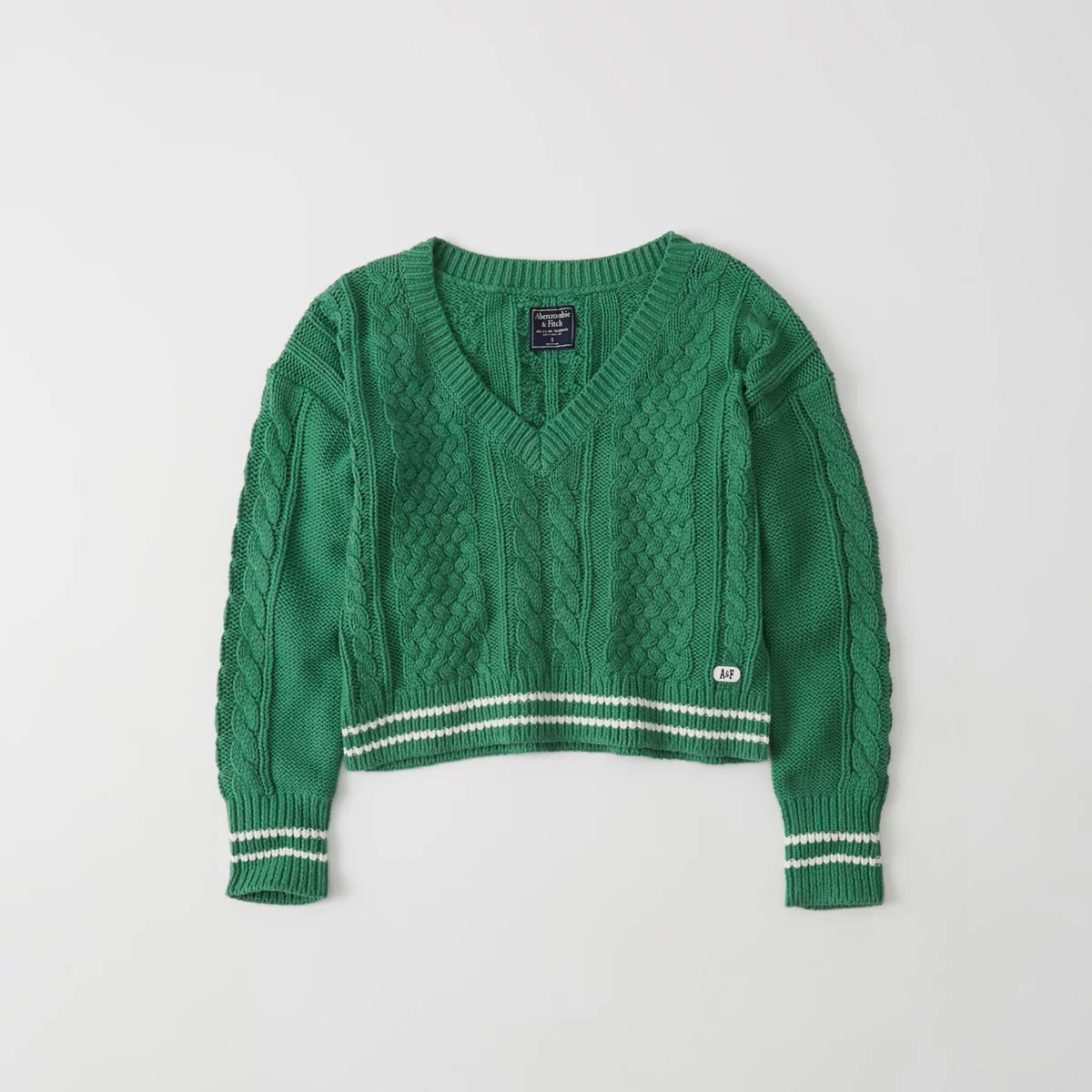 Cropped Cable V-Neck Sweater | Abercrombie & Fitch US & UK