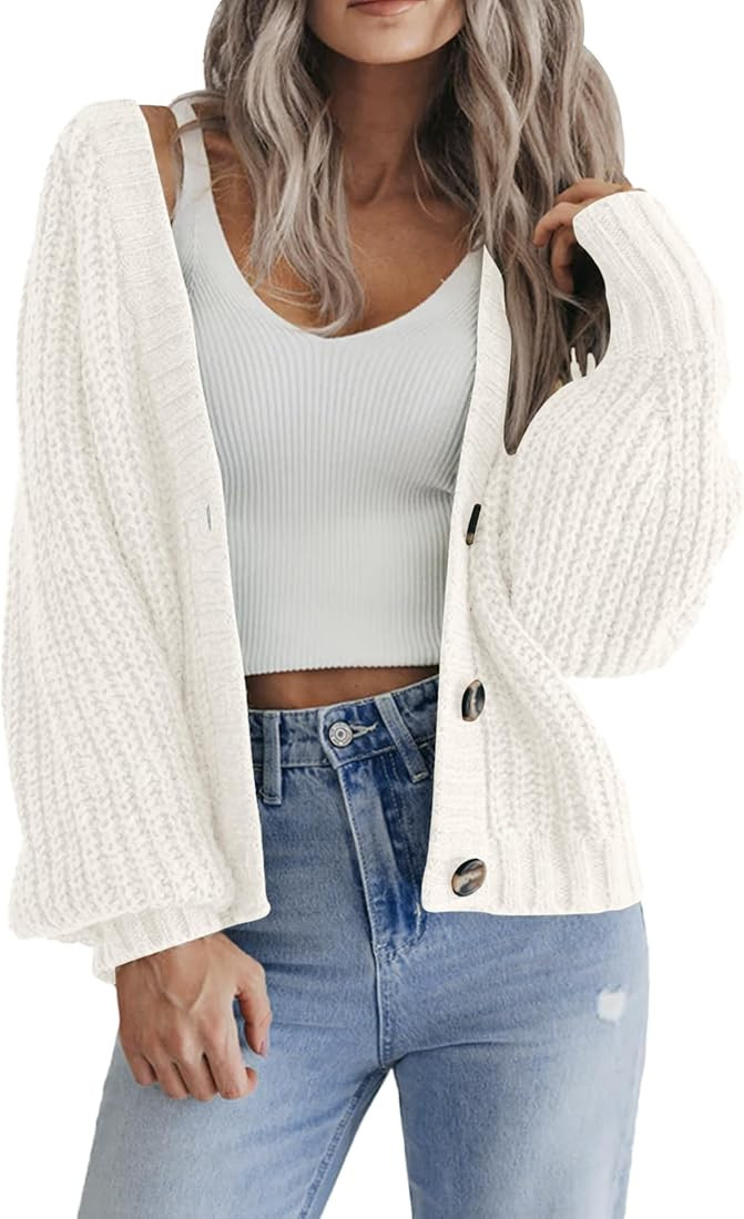 Zeagoo Women's 2025 Fall Chunky Knit Cardigans Open Front Long Sleeve V Neck Button Loose Cardiga... | Amazon (US)