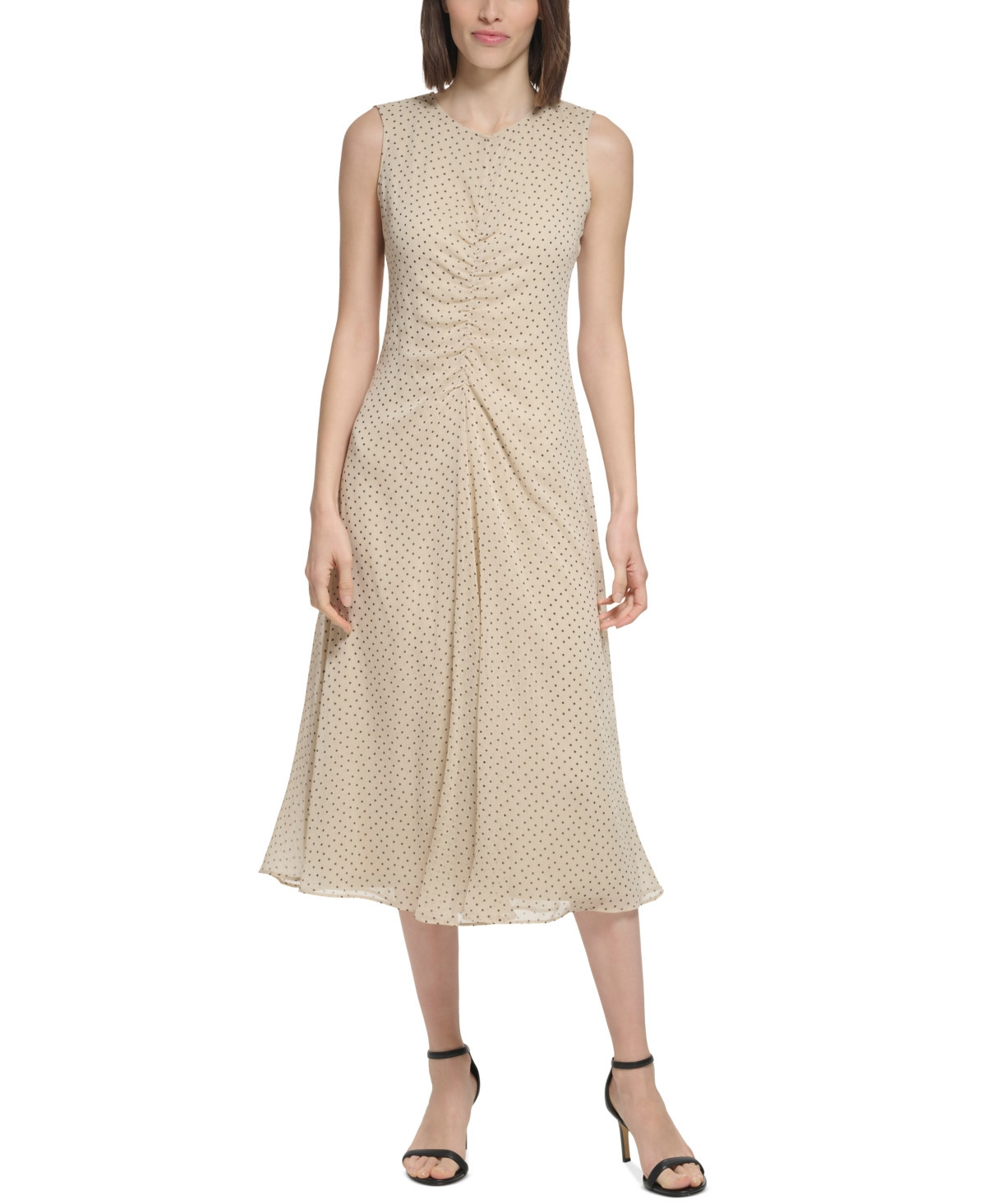 Calvin Klein Women's Polka-Dot Tie-Back Sleeveless Dress | Macys (US)