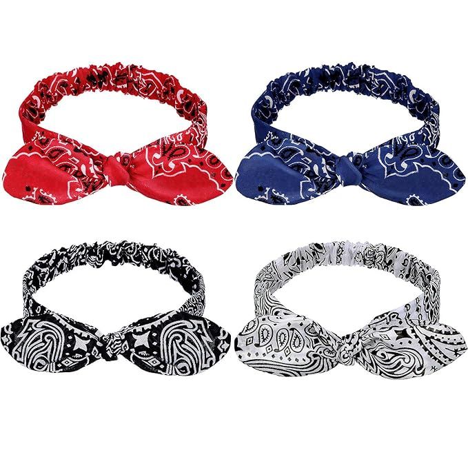 Bandana Headbands Boho Paisley Bow Retro Print Headbands Headwrap Rabbit Ear Hairband for Girls a... | Amazon (US)