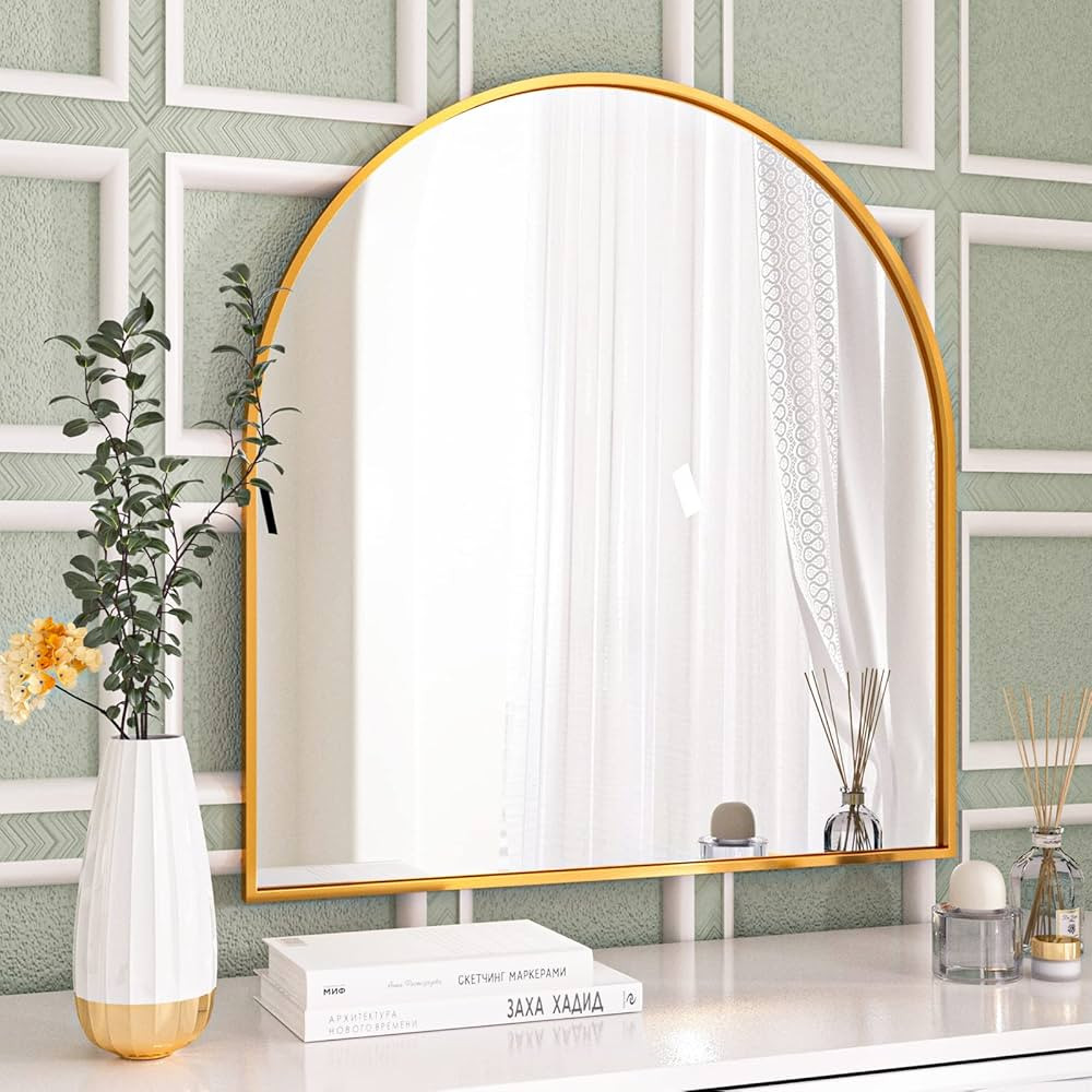 HARRITPURE Arched Bathroom Mirror 32" x 34“ Gold Modern Wall Mirror Aluminum Alloy Frame Decora... | Amazon (US)