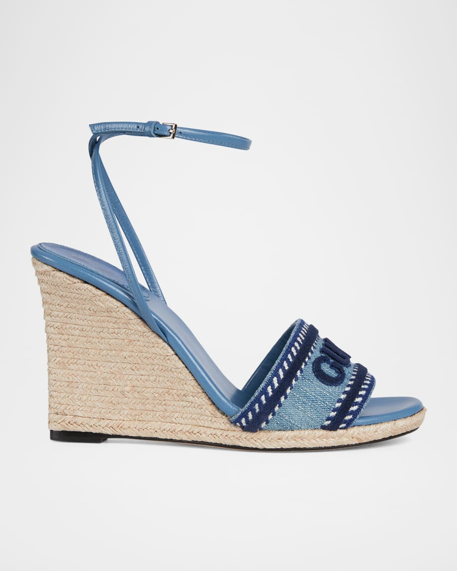 Gucci Ines Logo Denim Wedge Espadrilles | Neiman Marcus