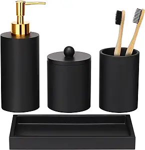 Haturi Bathroom Accessory Set, 4 Pcs Black Bathroom Accessories Sets Complete with Soap Dispenser... | Amazon (US)