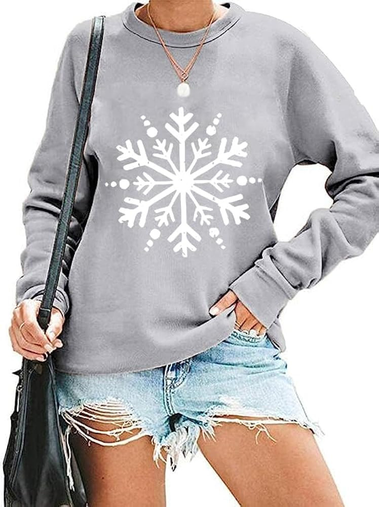 Christmas Snowflake Sweatshirt for Women Winter Cute Snow Graphic Crewneck Lightweight Sweatshirt... | Amazon (US)