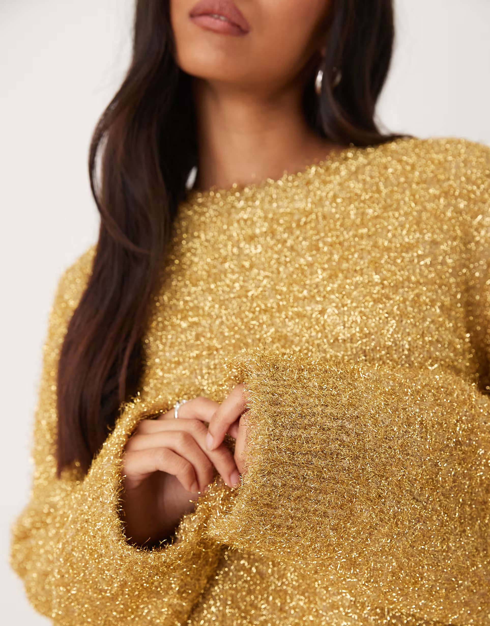 ASOS DESIGN co-ord tinsel oversized jumper in gold | ASOS (Global)