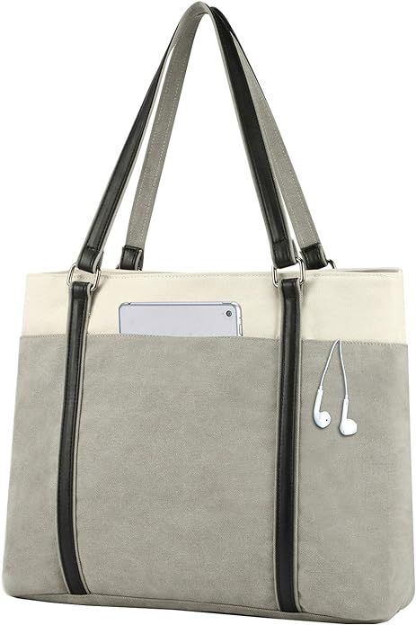 Women Laptop Tote Bag for Work Lightweight Splice Canvas 15.6 Inch Handbag Purse | Amazon (US)