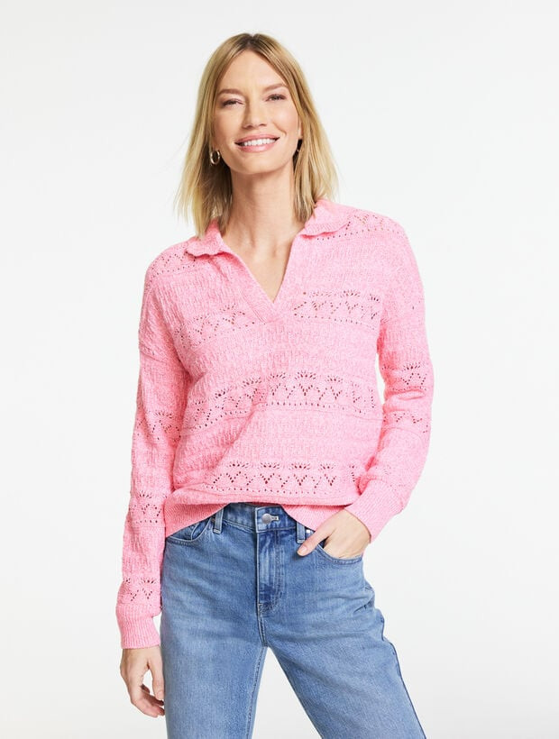 Pointelle Johnny Collar Sweater - Marl | Talbots
