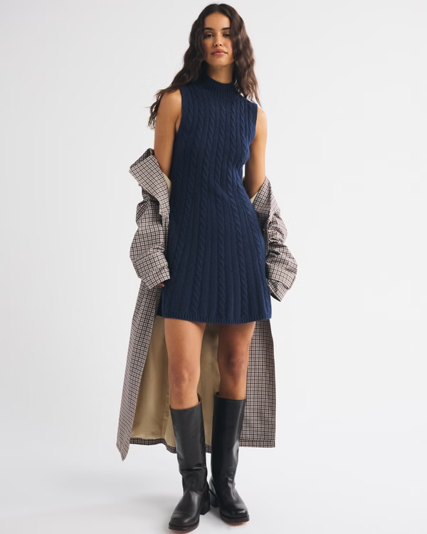 Cable Mock Neck Mini Sweater Dress | Abercrombie & Fitch (US)