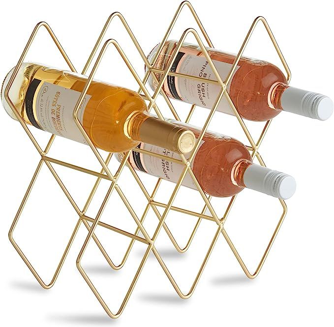 VonShef 8-10 Bottle Wine Rack Freestanding Bottle Holder Countertop Storage Metal Brushed Gold Ge... | Amazon (US)