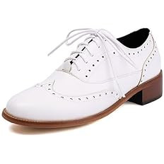 Women's Leather Wingtip Low Chunky Heel Oxfords Vintage Lace-Up Comfort Brogue Saddle Shoes Casua... | Amazon (US)
