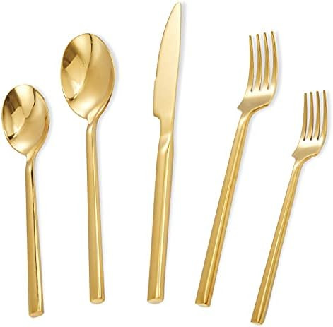 Gold Silverware Set, 20-Piece Stainless Steel Flatware Cutlery Set Service for 4, Tableware Utensils | Amazon (US)
