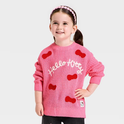 Toddler Girls' Sanrio Hello Kitty Bow Chunky Knit Sweater - Pink 12M | Target