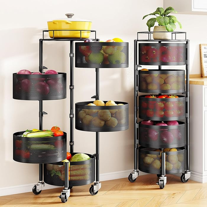 SNTD Fruit and Vegetable Basket Bowls for Kitchen with Metal Top Lid, 5 Tier Rotating Storage Rac... | Amazon (US)