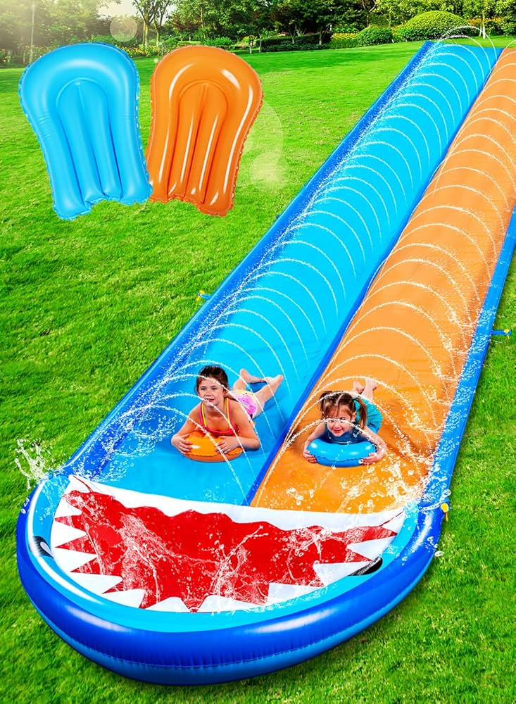 Sloosh Shark Double Water Slide, 22.5ft Heavy Duty Lawn Water Slip and Slide with Sprinkler and 2... | Amazon (US)