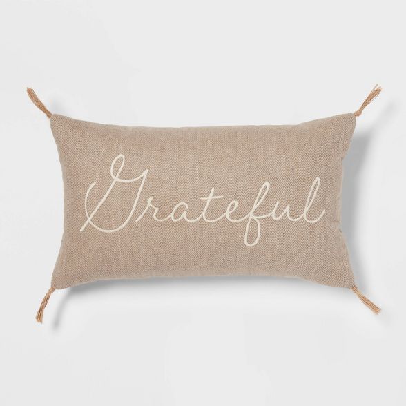 Tweed Embroidered 'Grateful' Lumbar Throw Pillow - Threshold™ | Target