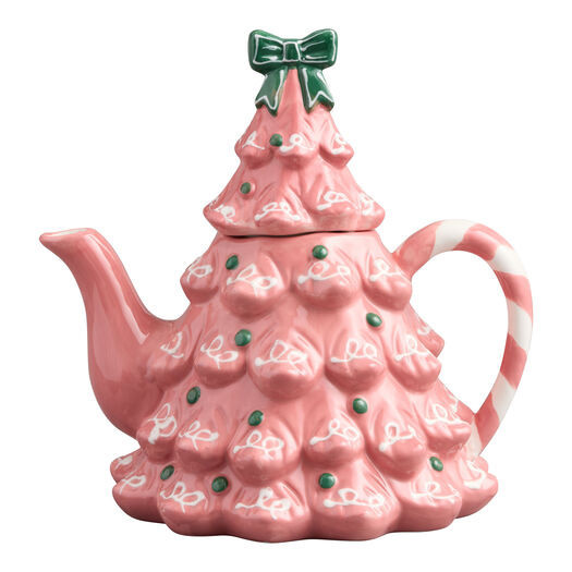Pink and Green Ceramic Christmas Tree Figural Teapot by World Market | World Market