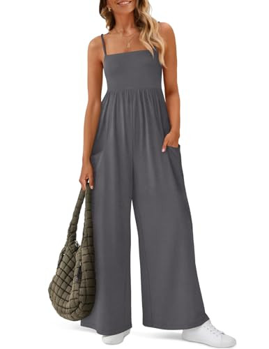 MEROKEETY Women's Summer Casual Rompers Sleeveless Spaghetti Strap Boho Wide Leg Jumpsuits Travel... | Amazon (US)