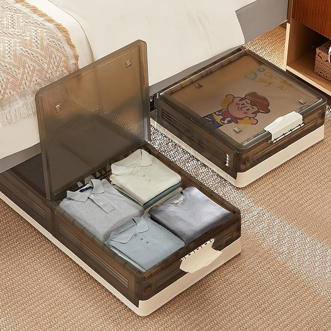 VECELO Under Bed Storage with Wheels, 2 Pack Stackable Under Bed Storage Containers, Underbed Sto... | Amazon (US)