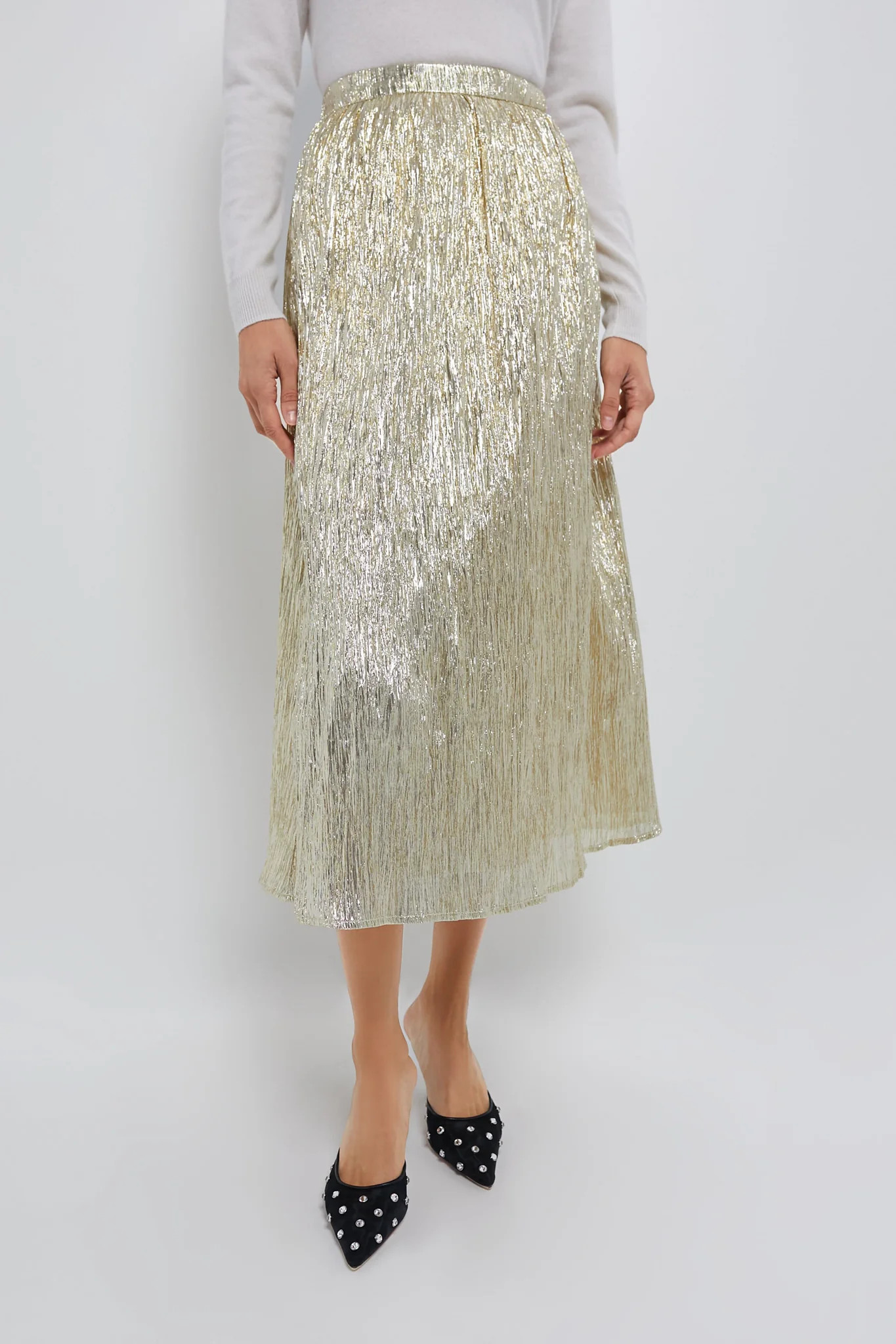 Gold Metallic Plisse Gloria Maxi Skirt | Tuckernuck (US)