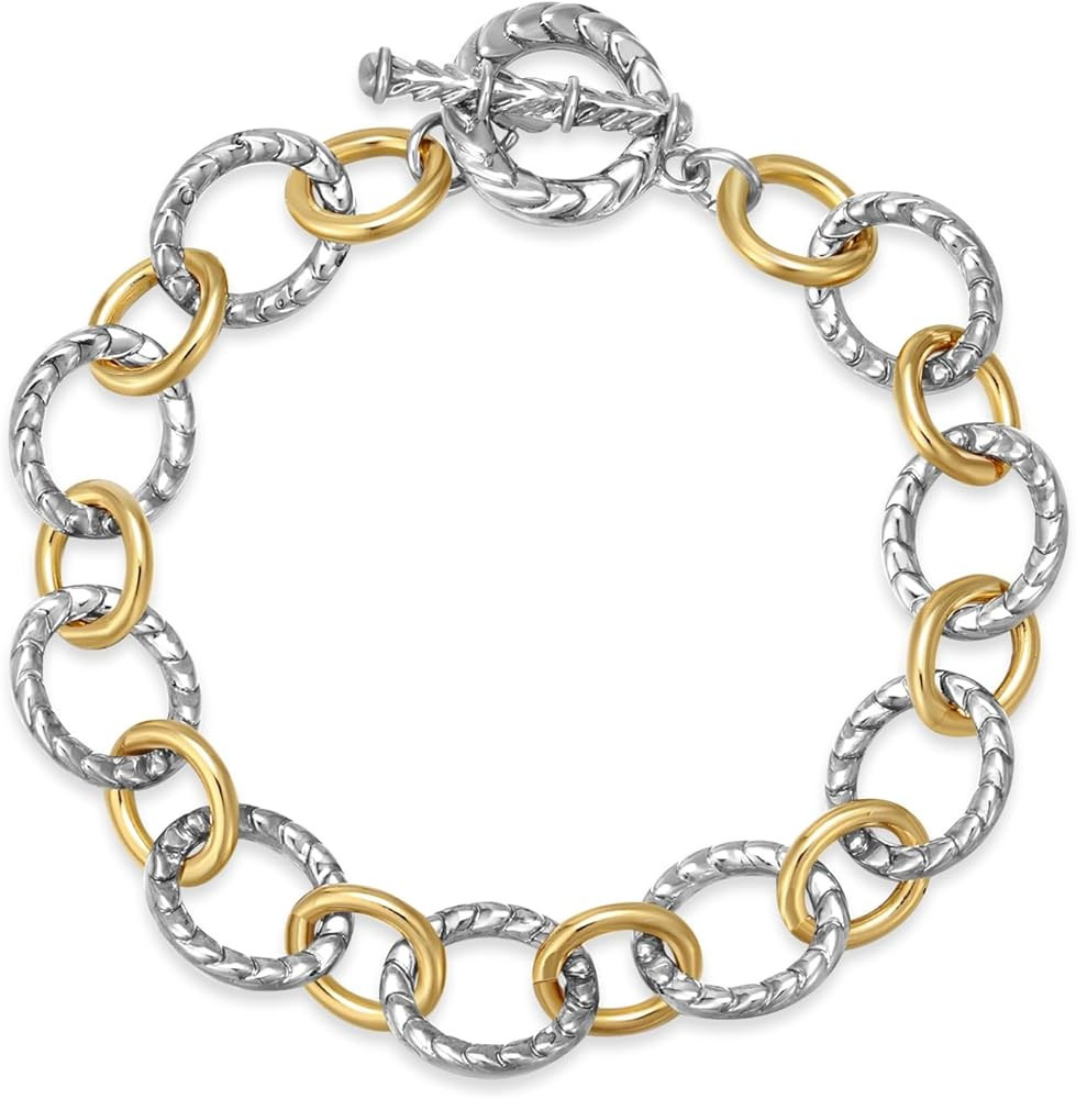 Two Tone Chain Link Bracelet Italian Designer Inspired Silver Gold Twisted Rope Statement Chunky ... | Amazon (US)