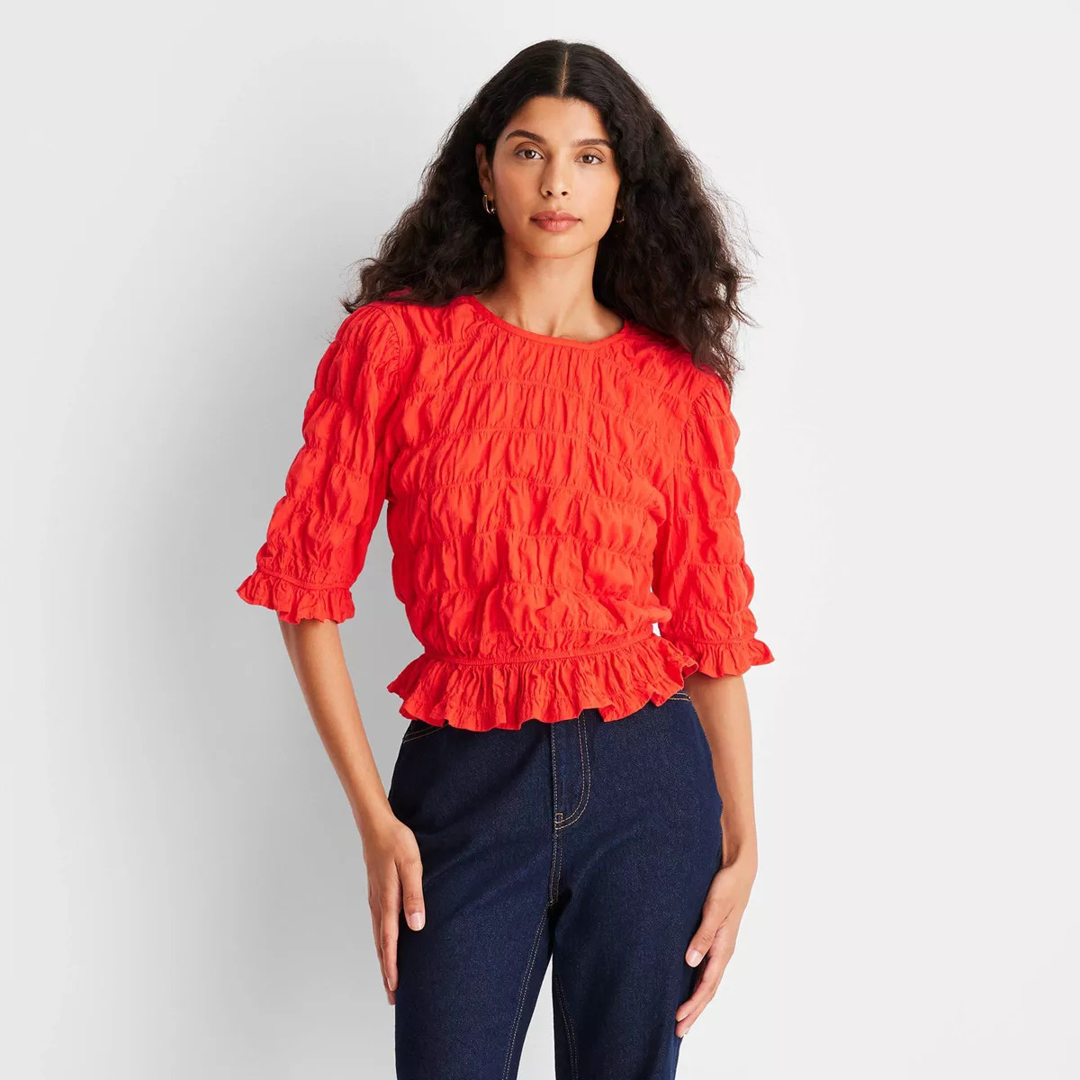 Women's Elbow Sleeve Ruffle Textured Top - Future Collective™ with Reese Blutstein | Target