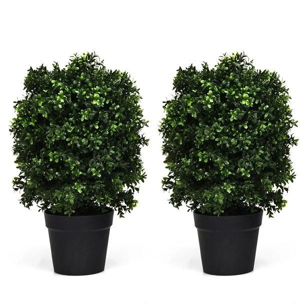 Costway 2PC 24'' Artificial Boxwood Topiary Ball Tree Office Garden Patio Desk Decoration | Walmart (US)
