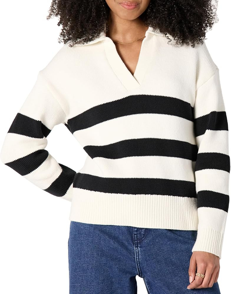 Amazon Essentials Women's Relaxed-Fit Heavyweight Cotton Polo Pullover Sweater | Amazon (US)