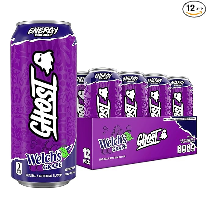 GHOST Energy Drink - 12-Pack, Welch's Grape, 16oz Cans - Energy & Focus & No Artificial Colors - ... | Amazon (US)