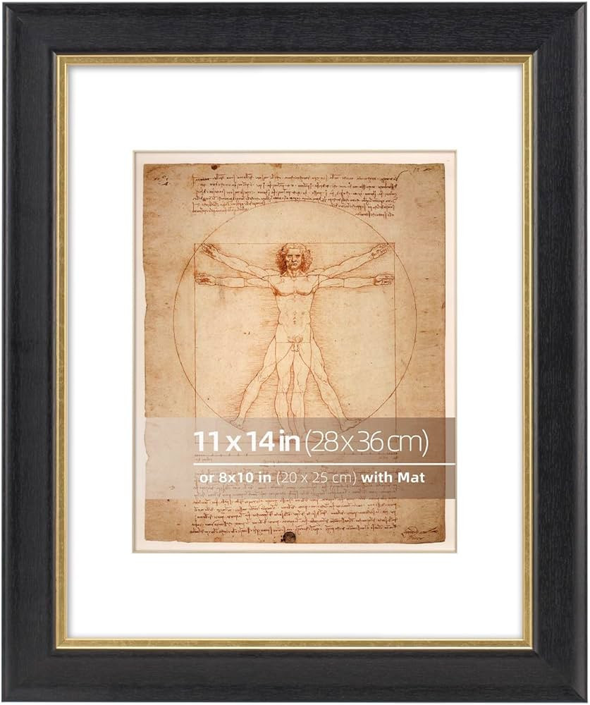 11x14 Black and Gold 2 Tone Vintage Picture Frame, Matted for 8x10 Photos or Art Works, 1.5 in Wi... | Amazon (US)