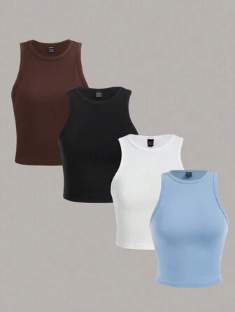 SHEIN Essnce Vrouwen Effen kleur Rugloos Slank T-shirts | SHEIN
