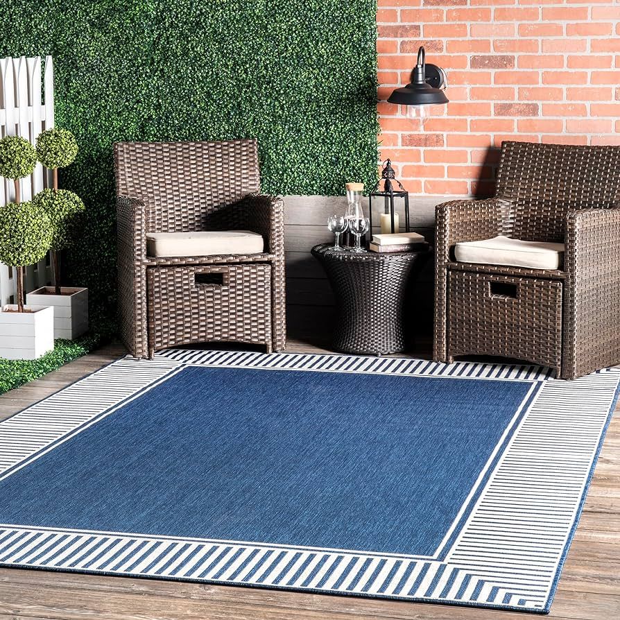 nuLOOM Asha Bordered 4x5 Indoor/Outdoor Accent Rug for Living Room Patio Deck Front Porch Entrywa... | Amazon (US)
