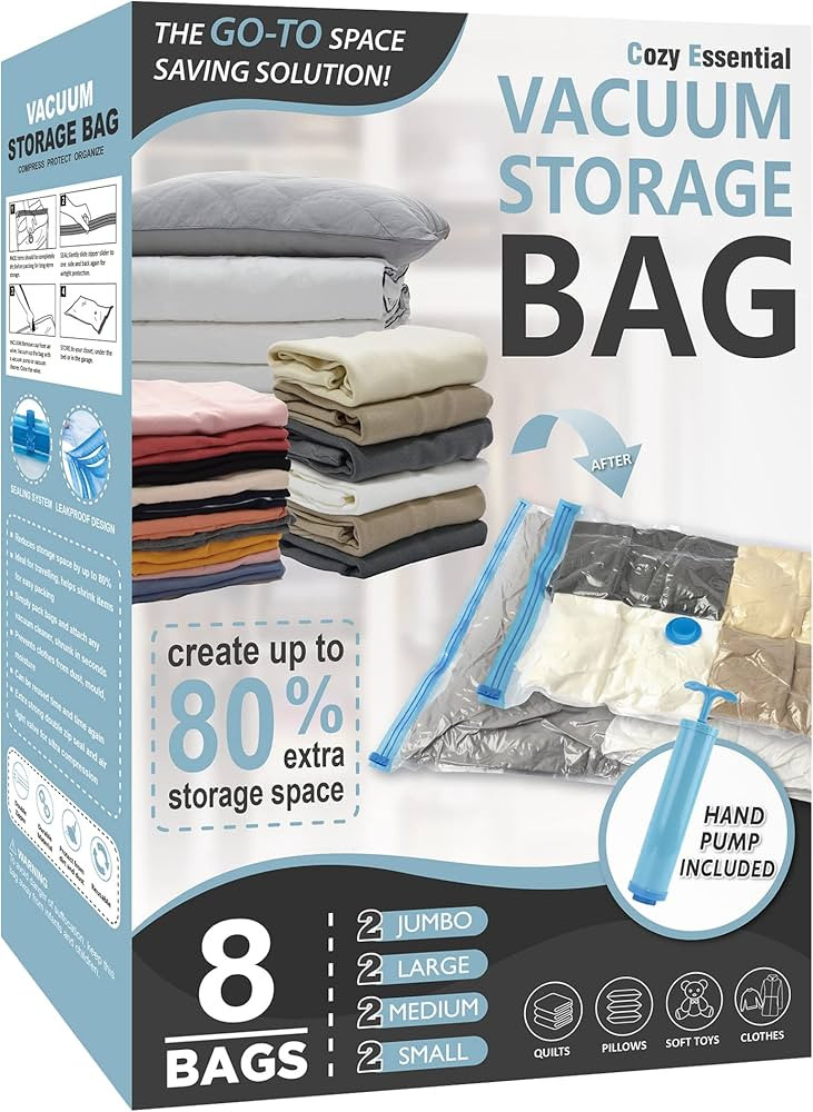 8 Pack Vacuum Storage Bags, Space Saver Bags (2 Jumbo/2 Large/2 Medium/2 Small) Compression Stora... | Amazon (US)