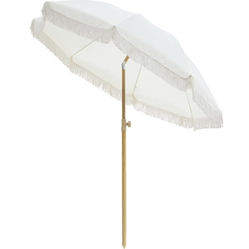 Kbrellaoutlets Patio Fringe Umbrella with UPF 50+ Protection,8 Ribs and Push Button Tilt,Outdoor Beach Umbrella For Garden, Courtyard,Pool,Outside | Amazon (US)