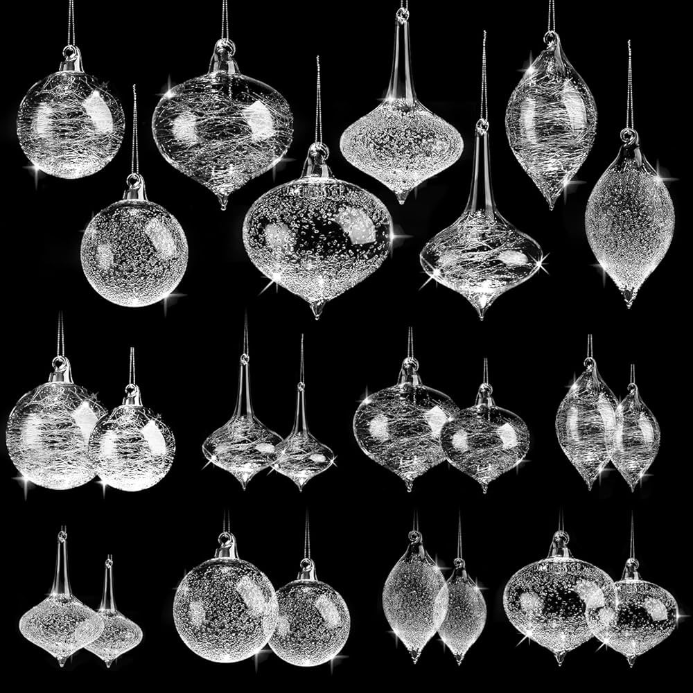 16 Pcs Christmas Glass Balls Ornaments,Clear Glass Bubble Hanging Ornaments Balls Christmas Tree ... | Amazon (US)
