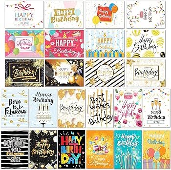 DEEPLAY Birthday Card 24 Pack Bulk Glossy Blank Greeting Card Box Set Multipack Funny Holographic... | Amazon (US)