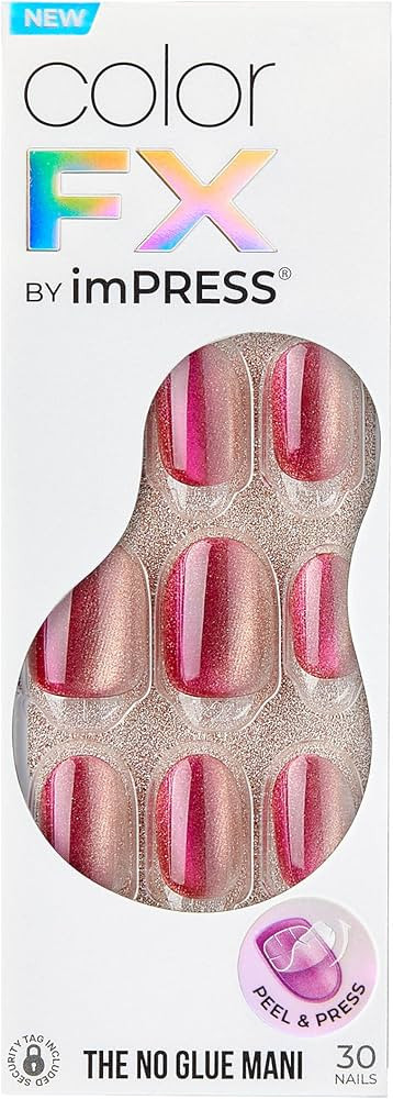 KISS imPRESS No Glue Mani Press-On Nails, Color FX, 'Walk Out', Pink, Short Size, Oval Shape, Inc... | Amazon (US)