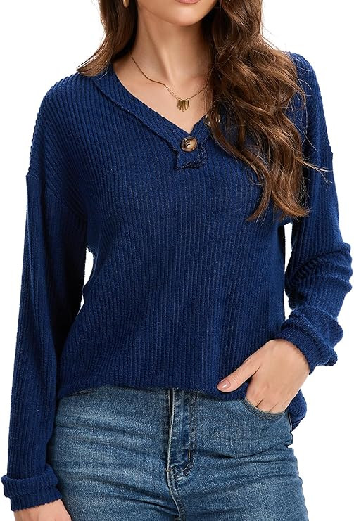 Long Sleeve Shirts for Women V-Neck Button Down Lightweight Tops Blouses Sweaters Fashion Clothin... | Amazon (US)