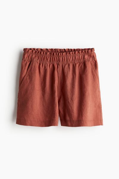 Linen Shorts - High waist - Short - Rust brown - Ladies | H&M US | H&M (US + CA)