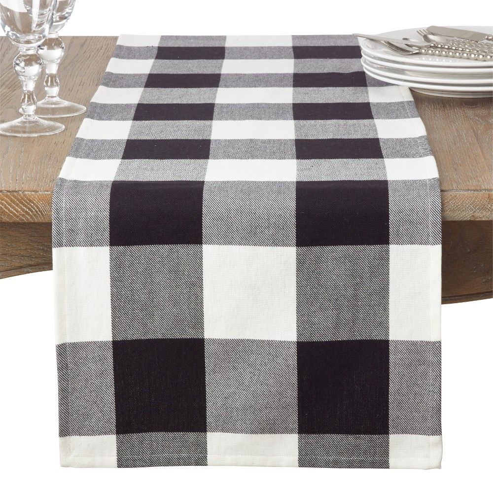 Plaid Table Runner Black - Saro Lifestyle | Target