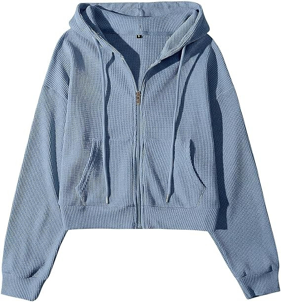 Yimoon Cropped Hoodie Women Zip Up Crop Hoodie Waffle Knit Sweatshirt Jackets | Amazon (US)