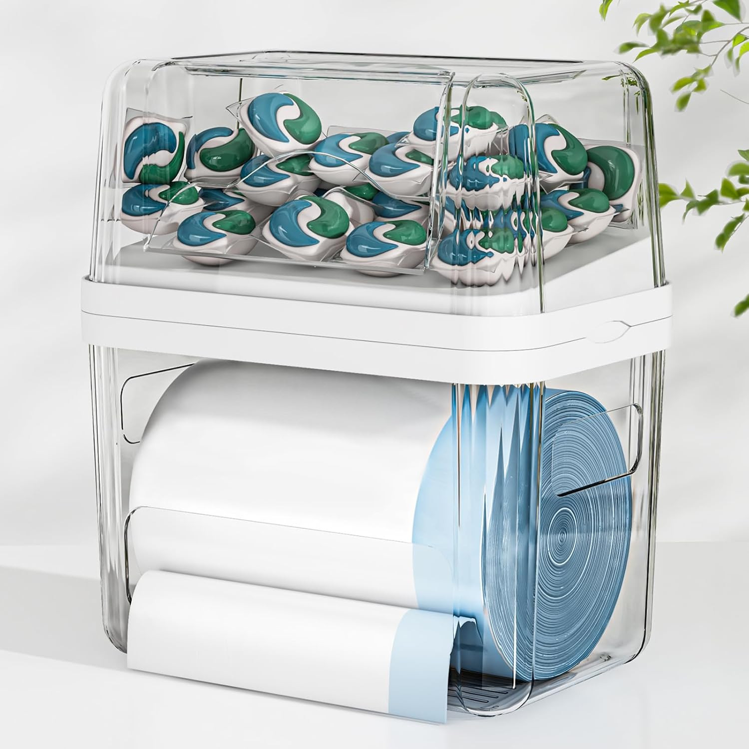 2-in-1 Trash Bag Holder Laundry & Dishwasher Pods Container,Garbage Bag Dispenser with Removable Lids,Kitchen Organizer and Under Sink Storage Box | Amazon (US)