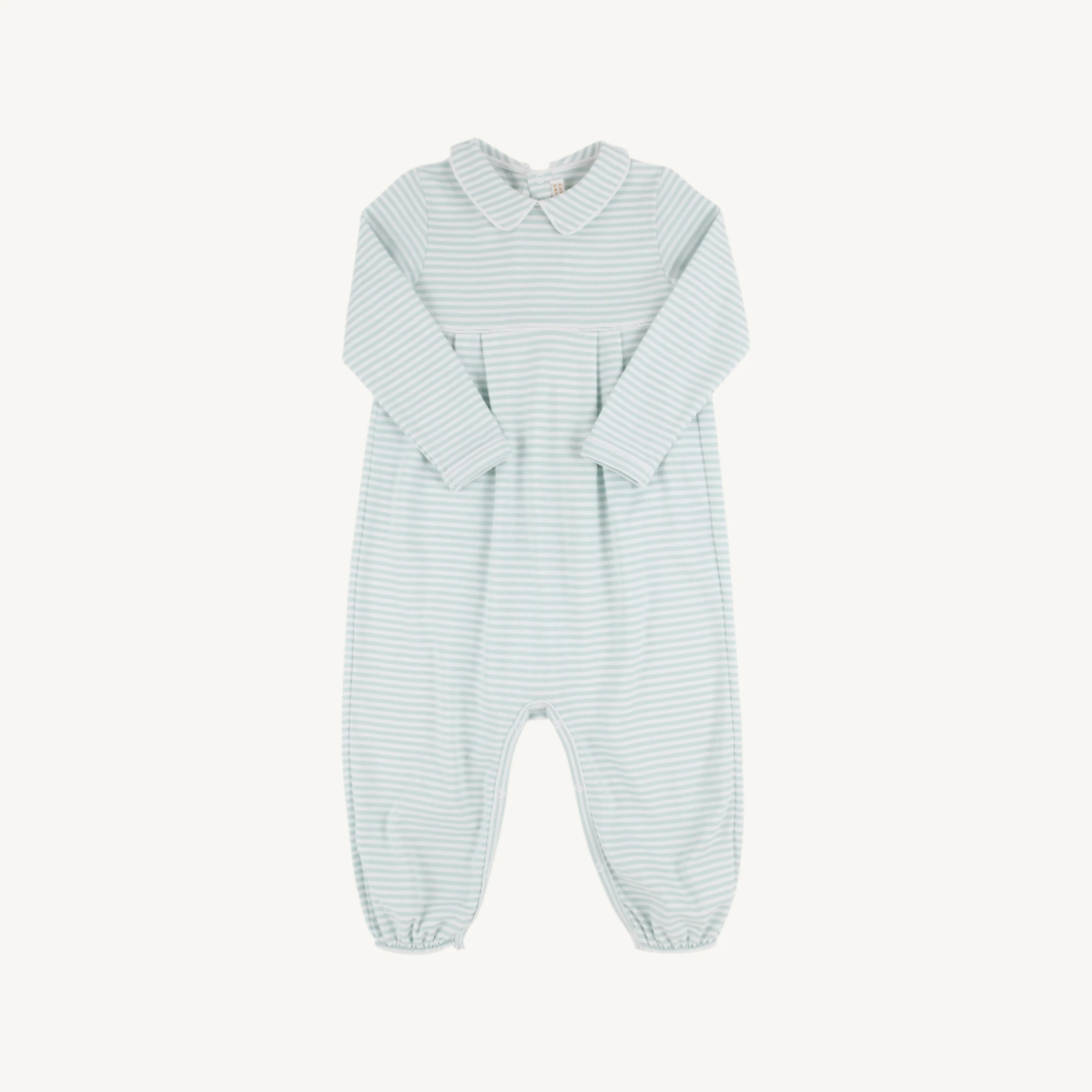 Long Sleeve Bradford Romper - Old Greenwich Green Stripe with Worth Av | The Beaufort Bonnet Company