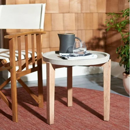Safavieh Serka Outdoor Contemporary Round Concrete Side Table Natural/Light Grey | Walmart (US)